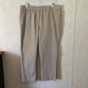 Maryclan tan straight leg pull up pants. Cotton and rayon. Faux pockets. 3X